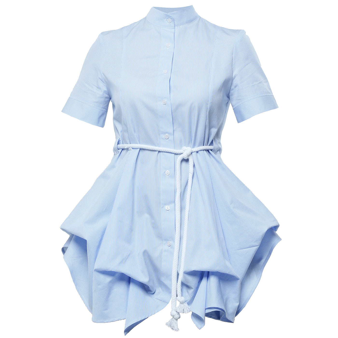 Belted Tunic Shirt With Drapings in Blue