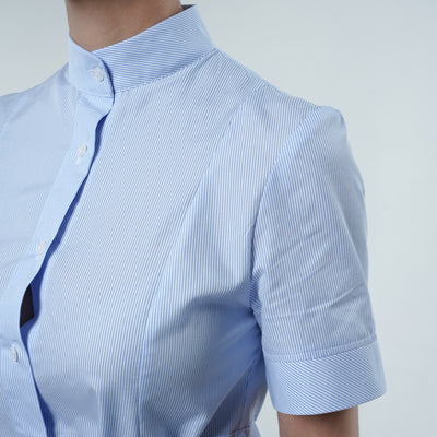 Belted Tunic Shirt With Drapings in Blue