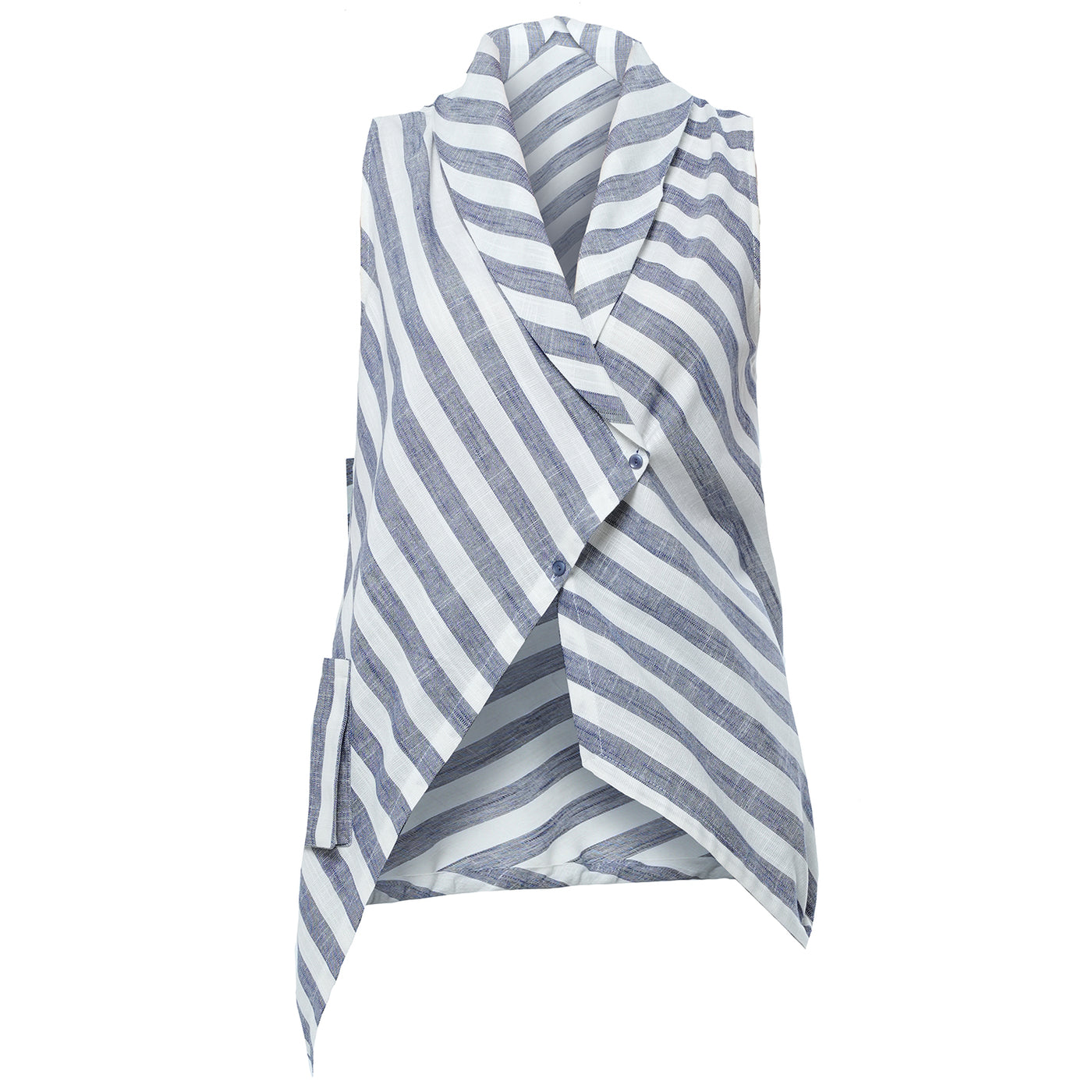 Sleeveless Top In White And Blue Stripes
