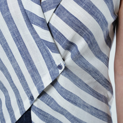 Sleeveless Top In White And Blue Stripes