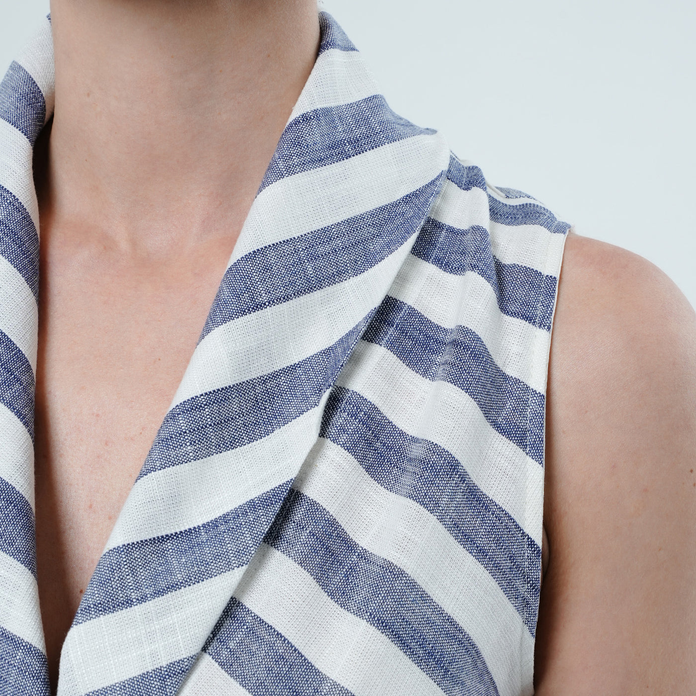 Sleeveless Top In White And Blue Stripes