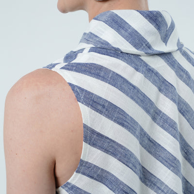 Sleeveless Top In White And Blue Stripes