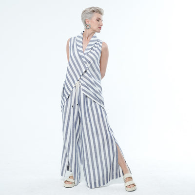 Striped Wide-Leg Linen Pants