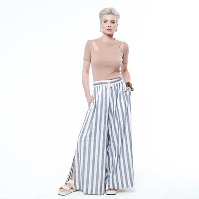Striped Wide-Leg Linen Pants