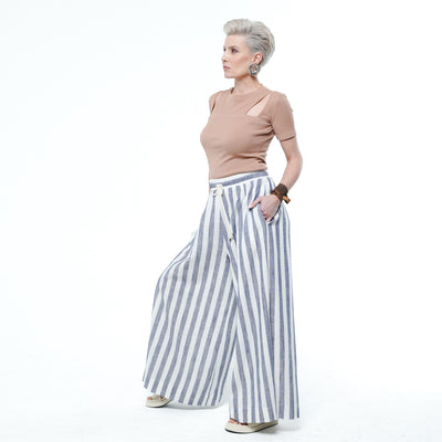 Striped Wide-Leg Linen Pants
