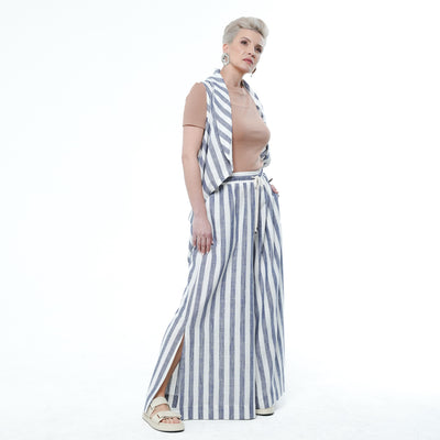 Striped Wide-Leg Linen Pants
