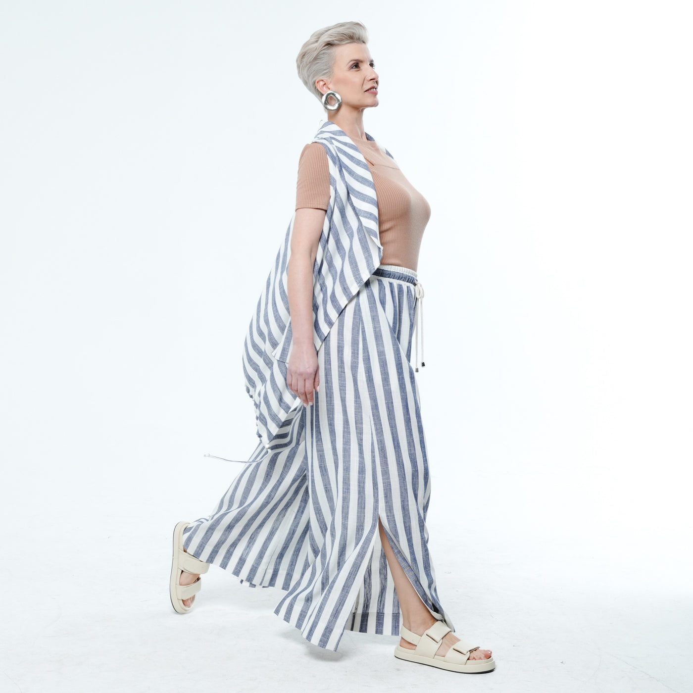 Striped Wide-Leg Linen Pants