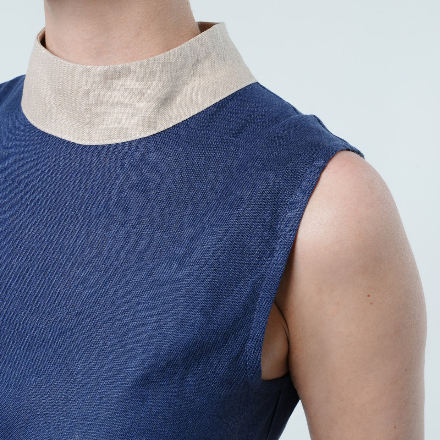 Asymmetrical Linen Dress In Blue and Beige