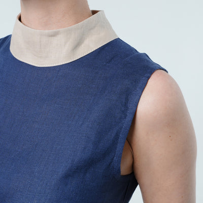 Asymmetrical Linen Dress In Blue and Beige