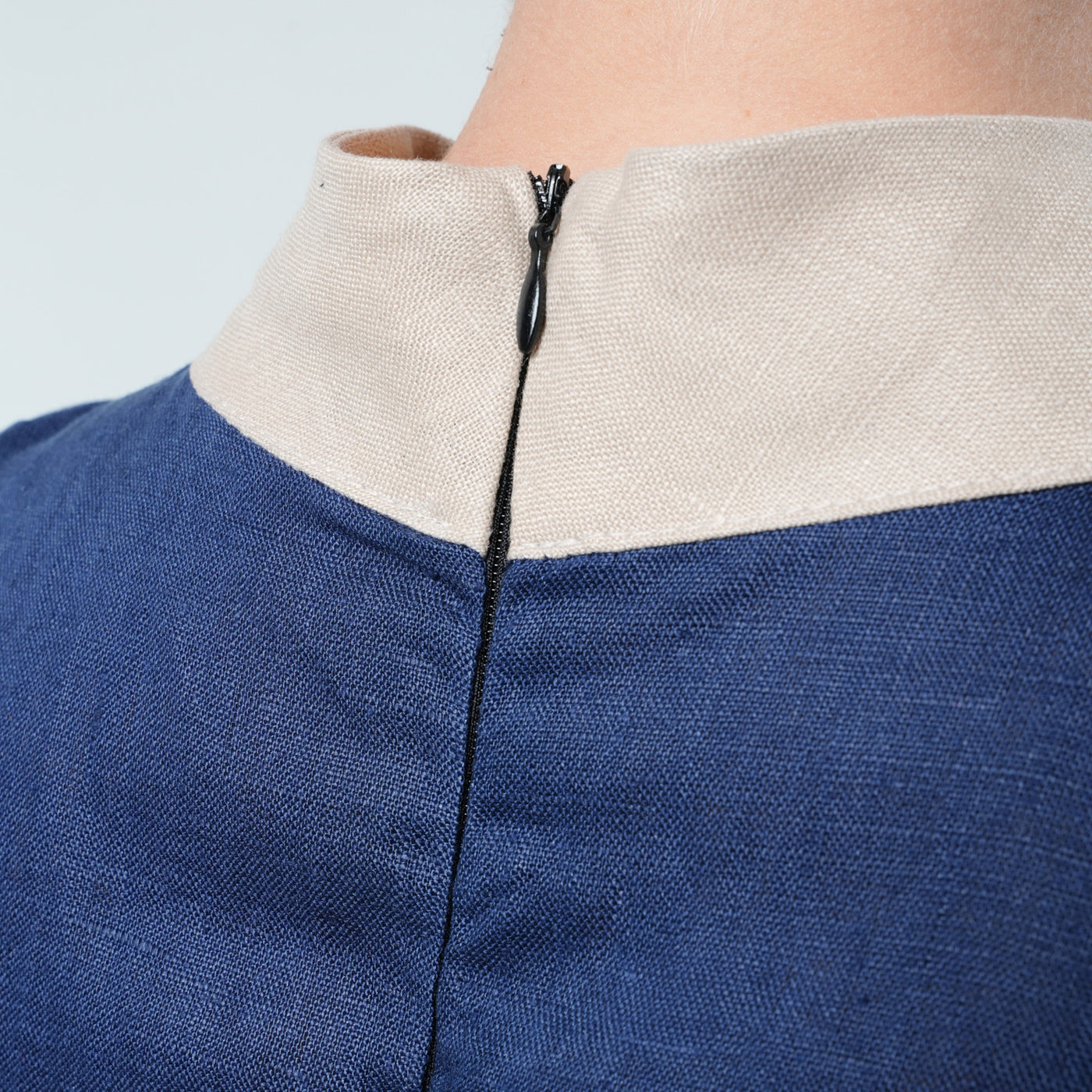 Asymmetrical Linen Dress In Blue and Beige