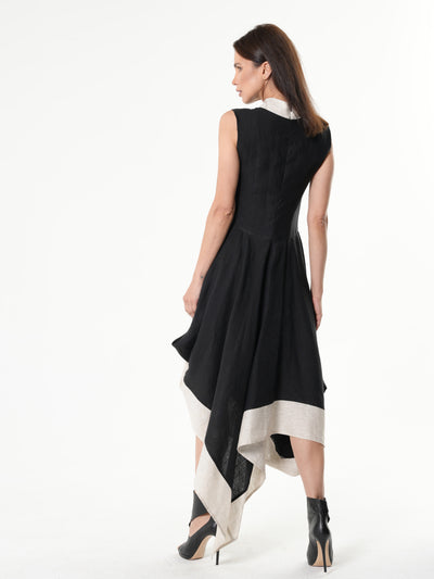 Long Linen Dress In Black and Beige