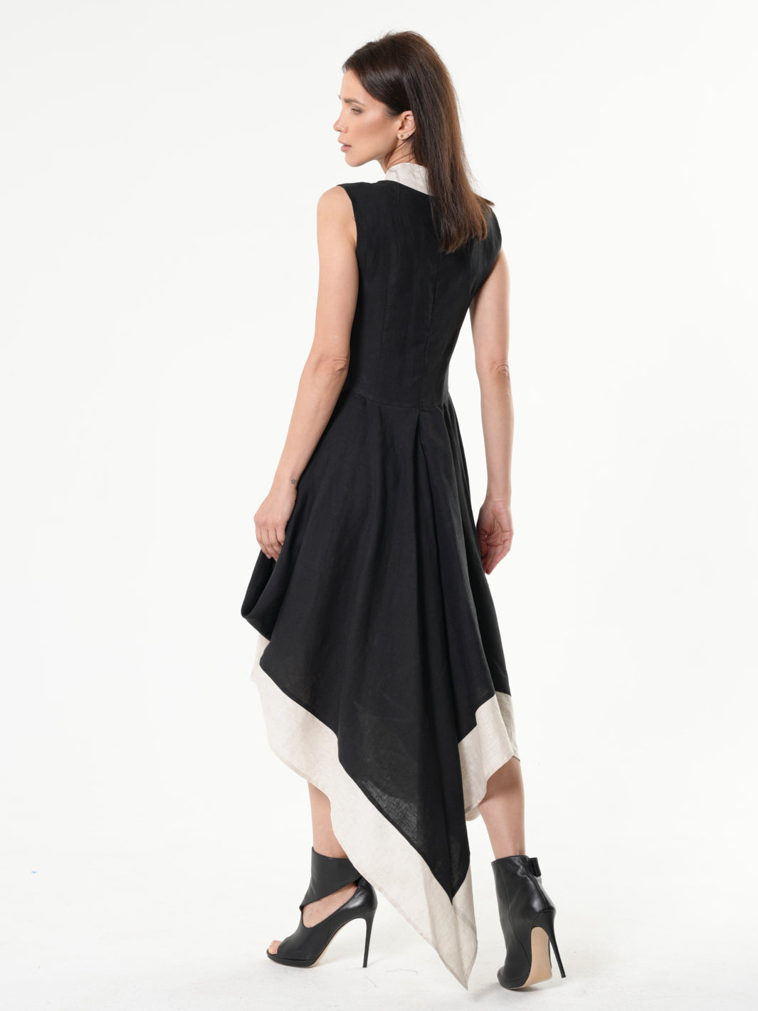 Long Linen Dress In Black and Beige