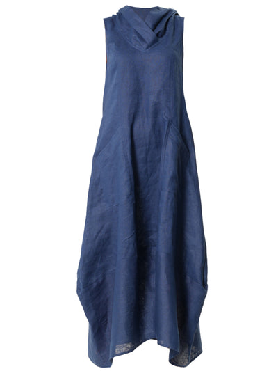 Linen Hooded Dress In Blue