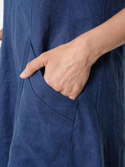 Linen Hooded Dress In Blue