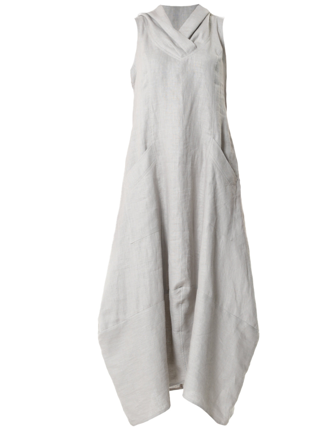 Linen Hooded Dress In Gray