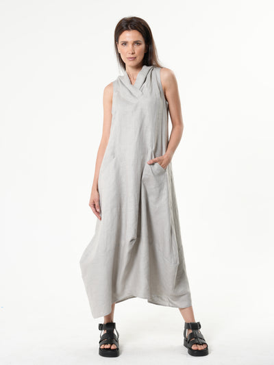 Linen Hooded Dress In Gray