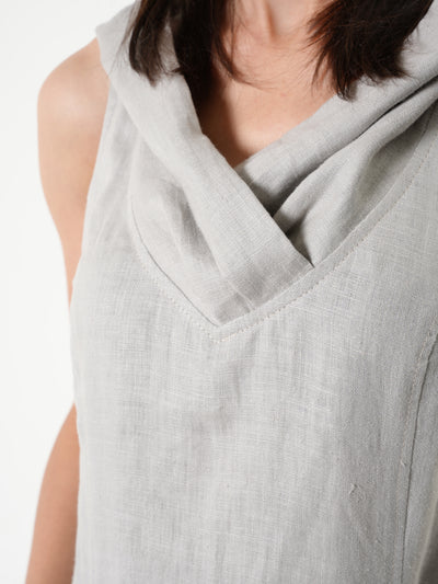 Linen Hooded Dress In Gray