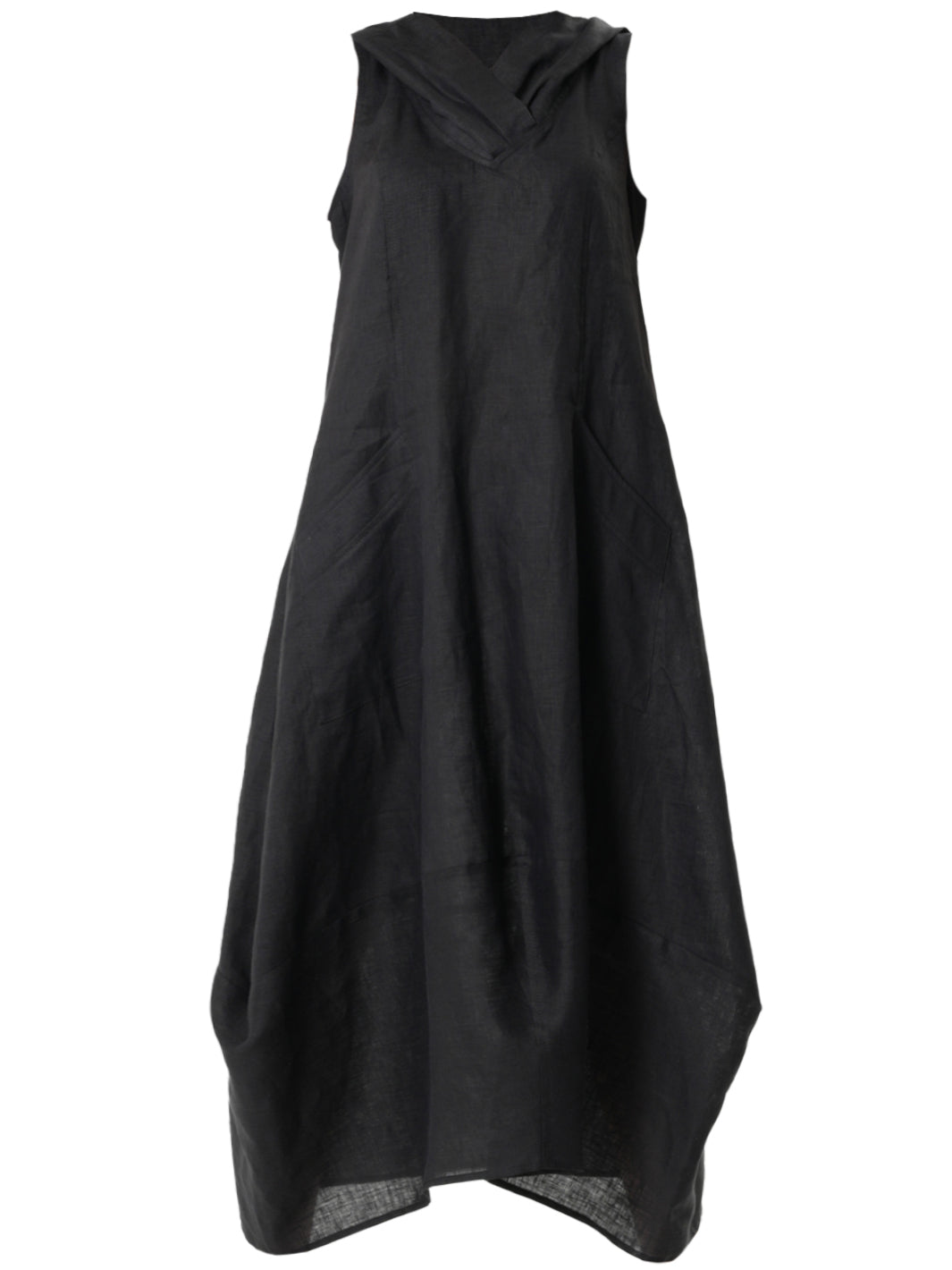 Linen Hooded Dress In Black