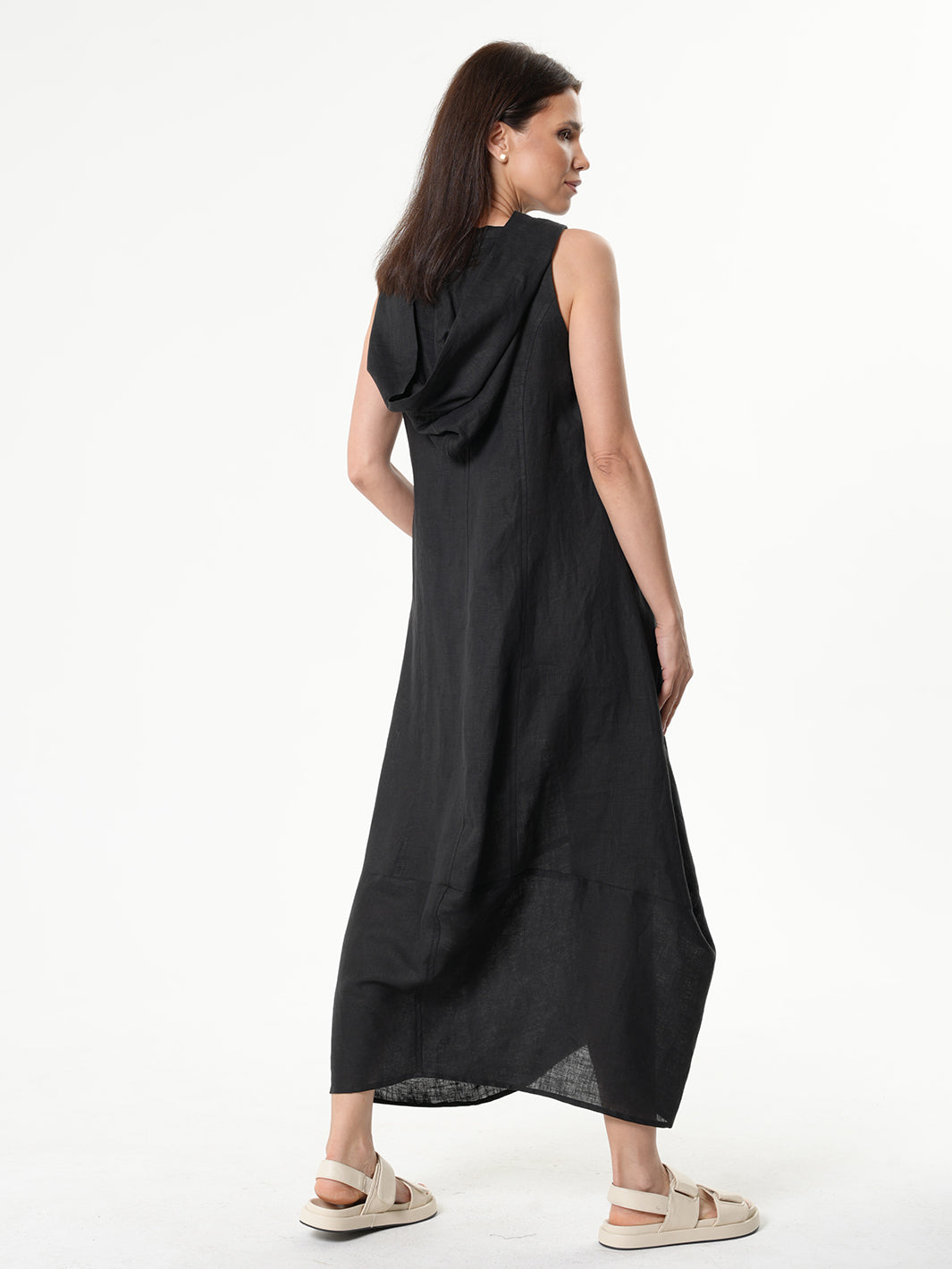 Linen Hooded Dress In Black