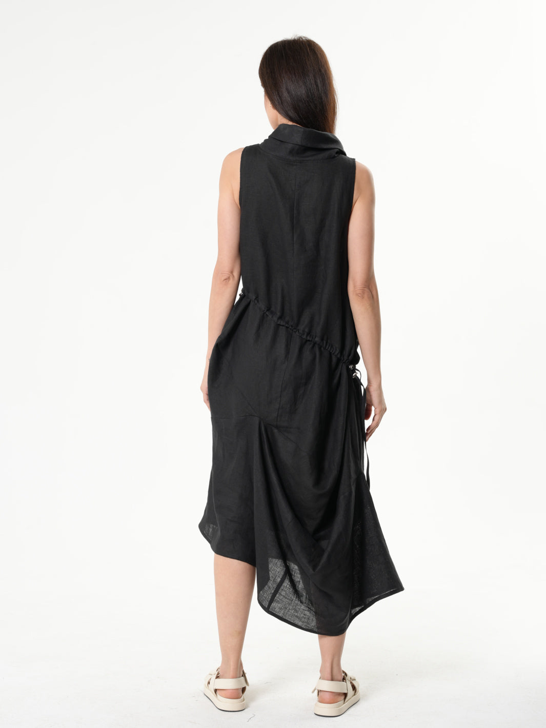 Black Linen Dress With Asymmetric Hem