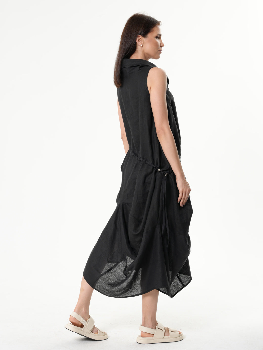 Black Linen Dress With Asymmetric Hem