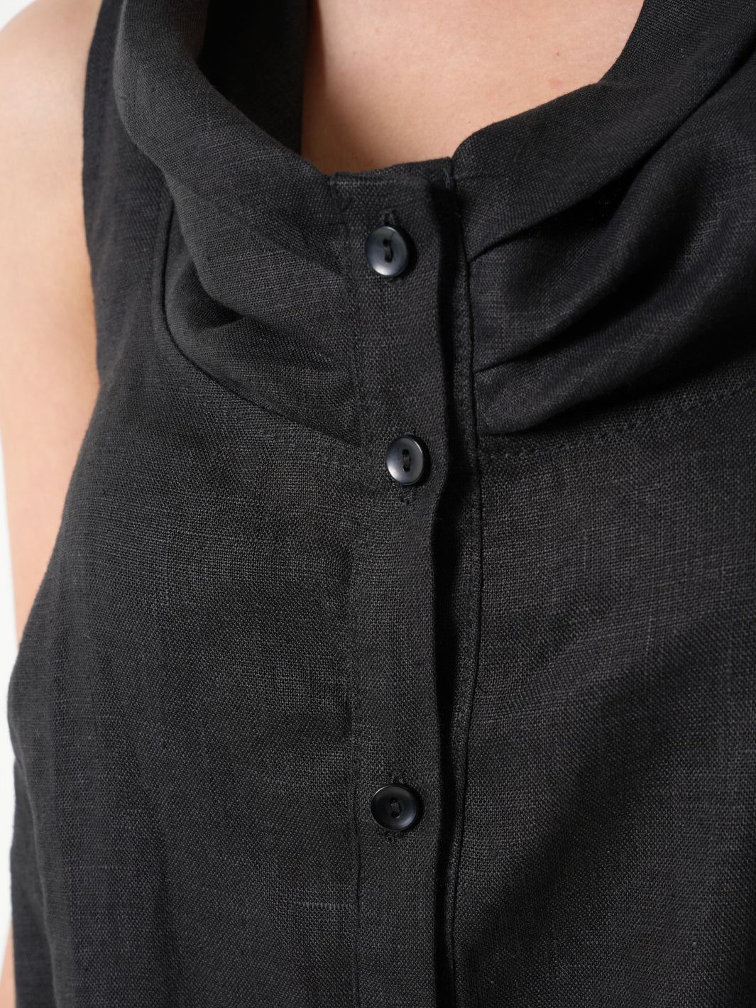 Black Linen Dress With Asymmetric Hem