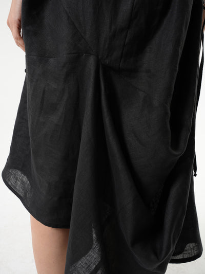 Black Linen Dress With Asymmetric Hem