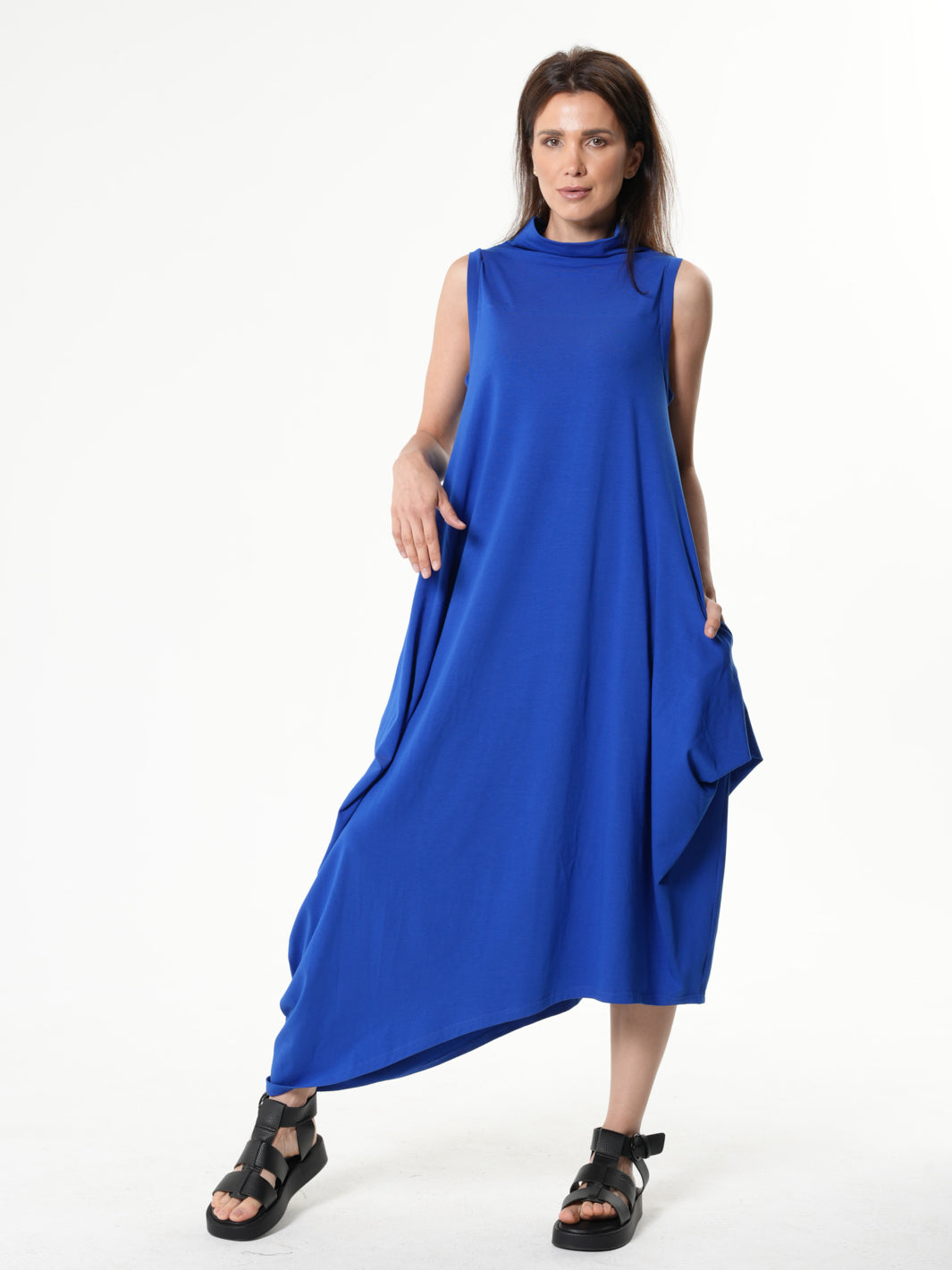 Sleeveless Cotton Dress In Royal Blue