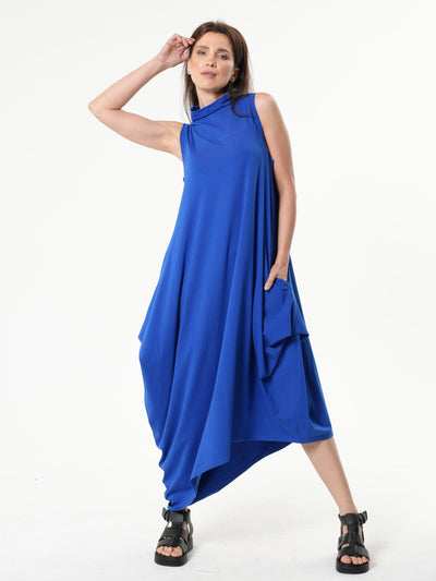Sleeveless Cotton Dress In Royal Blue