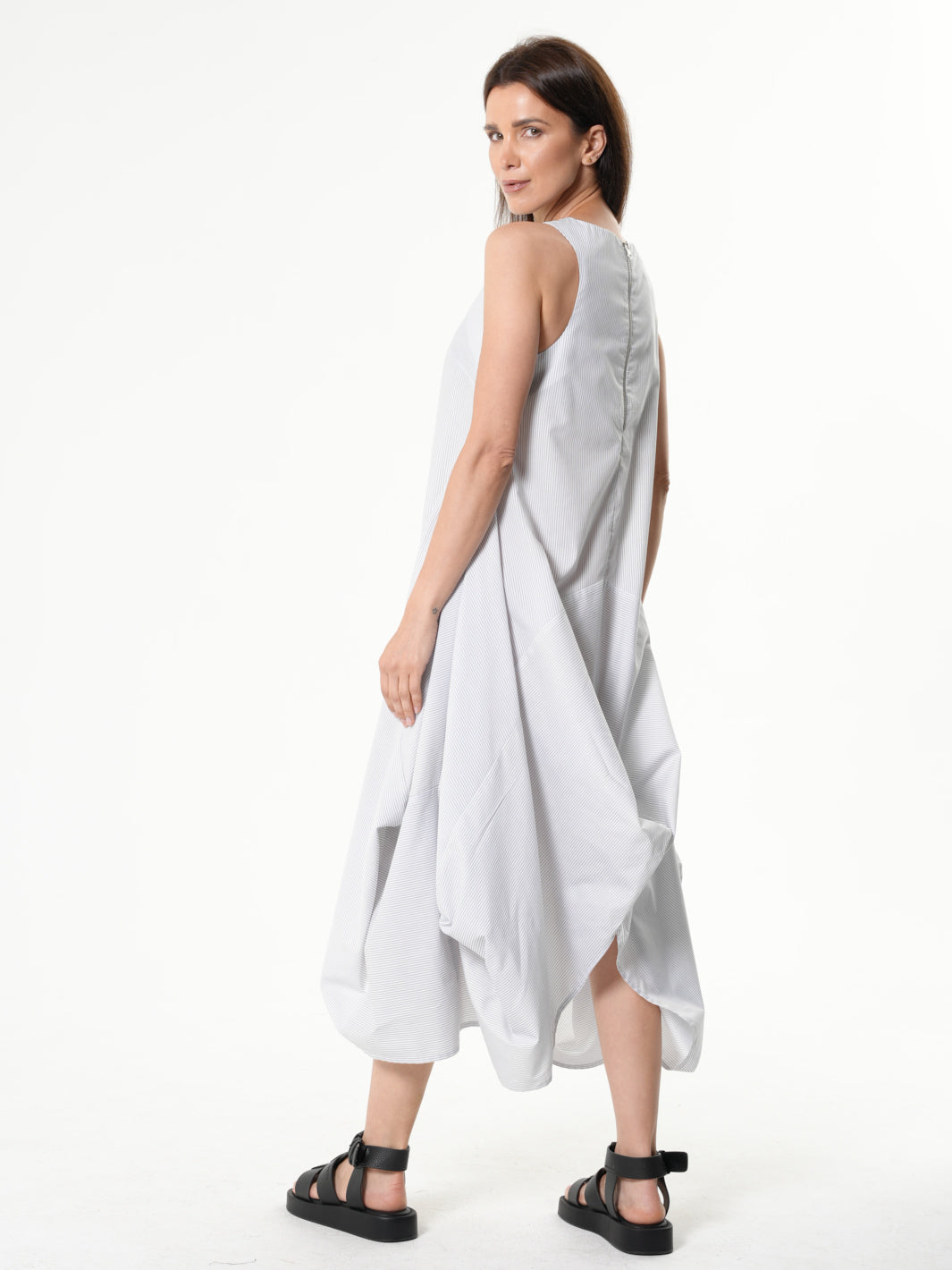 Striped Asymmetric Sleeveless Dress