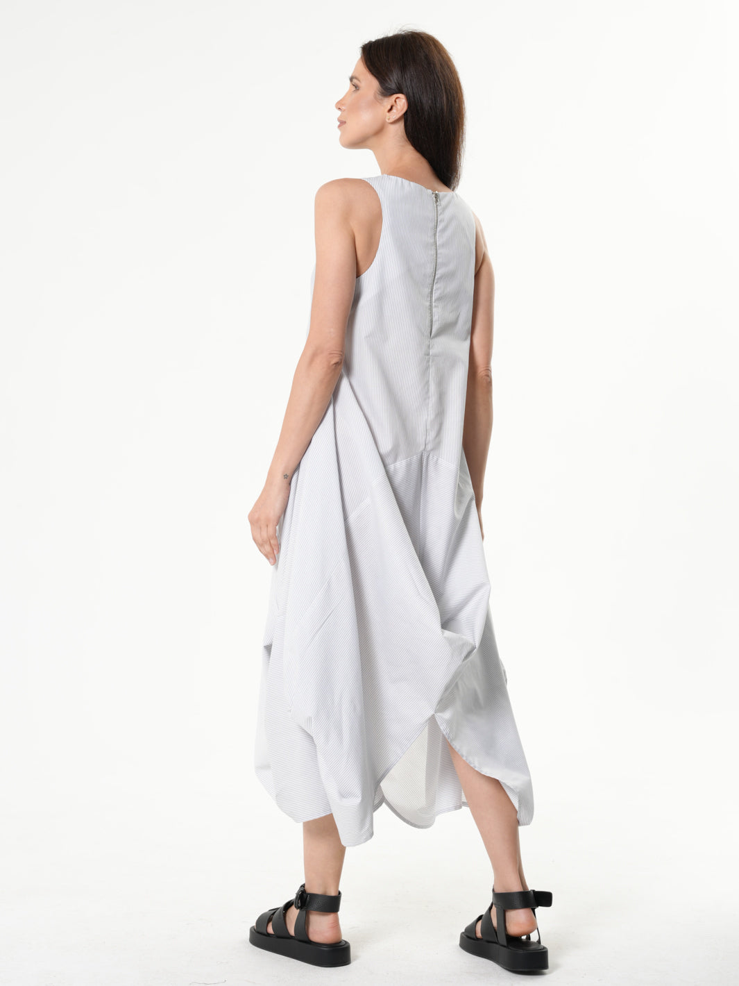 Striped Asymmetric Sleeveless Dress