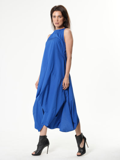 Asymmetric Sleeveless Blue Dress