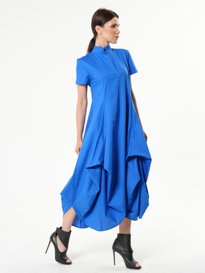 Asymmetric Collared Dress With Short Sleeves