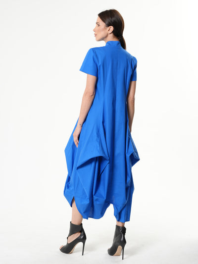 Asymmetric Collared Dress With Short Sleeves