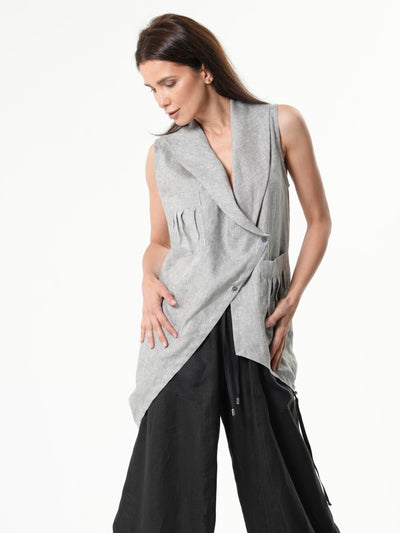 Asymmetric Linen Top In Gray