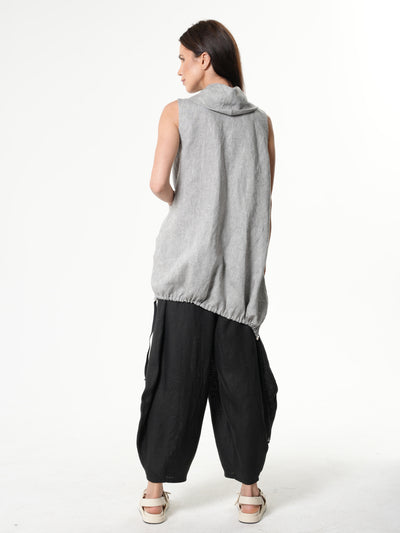 Asymmetric Linen Top In Gray