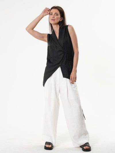 Asymmetric Linen Top In Black