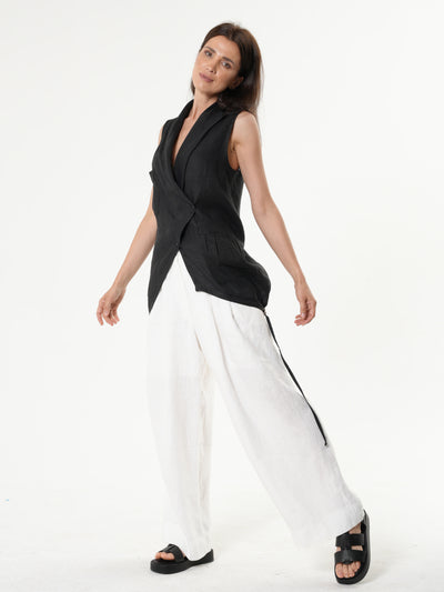 Asymmetric Linen Top In Black