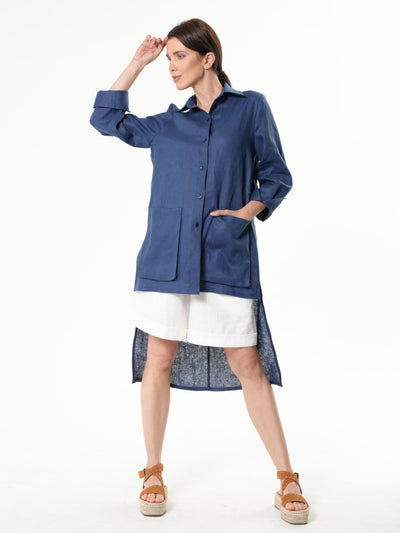 Asymmetric Linen Shirt In Blue