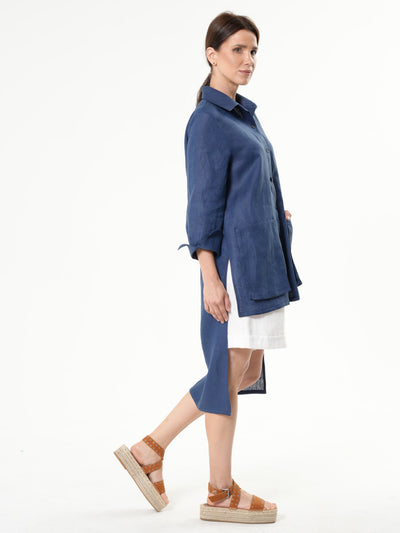 Asymmetric Linen Shirt In Blue