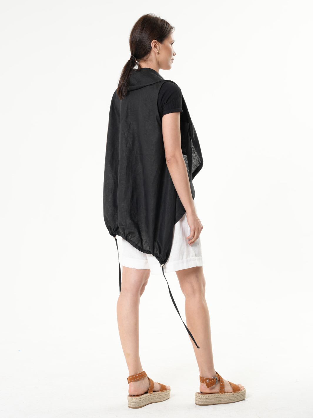 Asymmetric Linen Top In Black