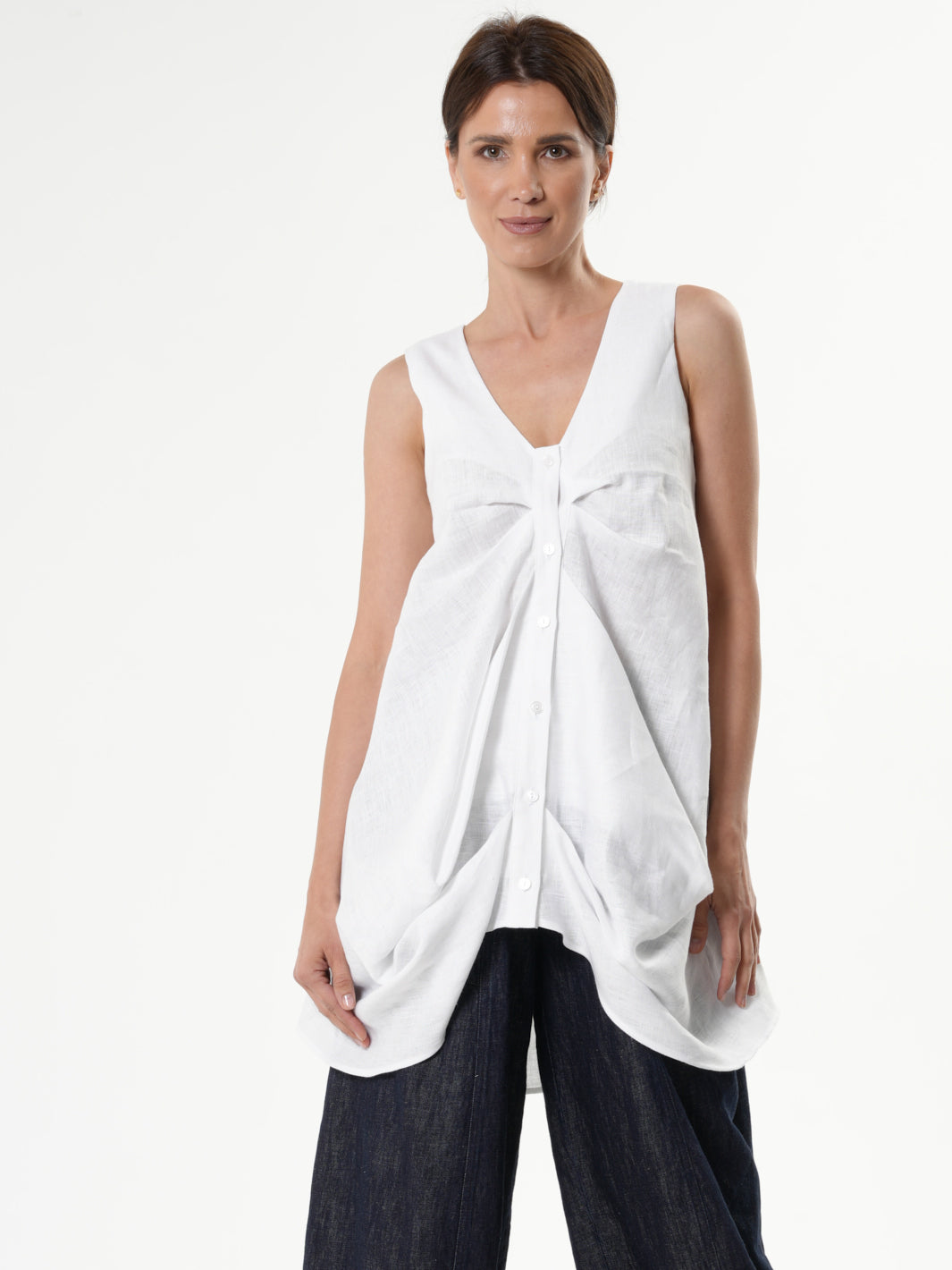 White Linen Top With Buttons