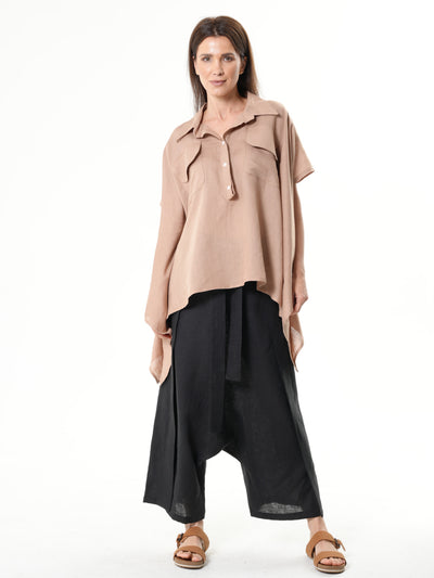 Loose Linen Shirt In Camel