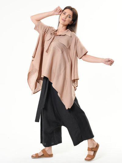 Loose Linen Shirt In Camel