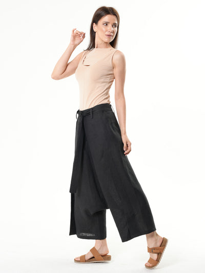 Linen Drop-Crotch Pants In Black