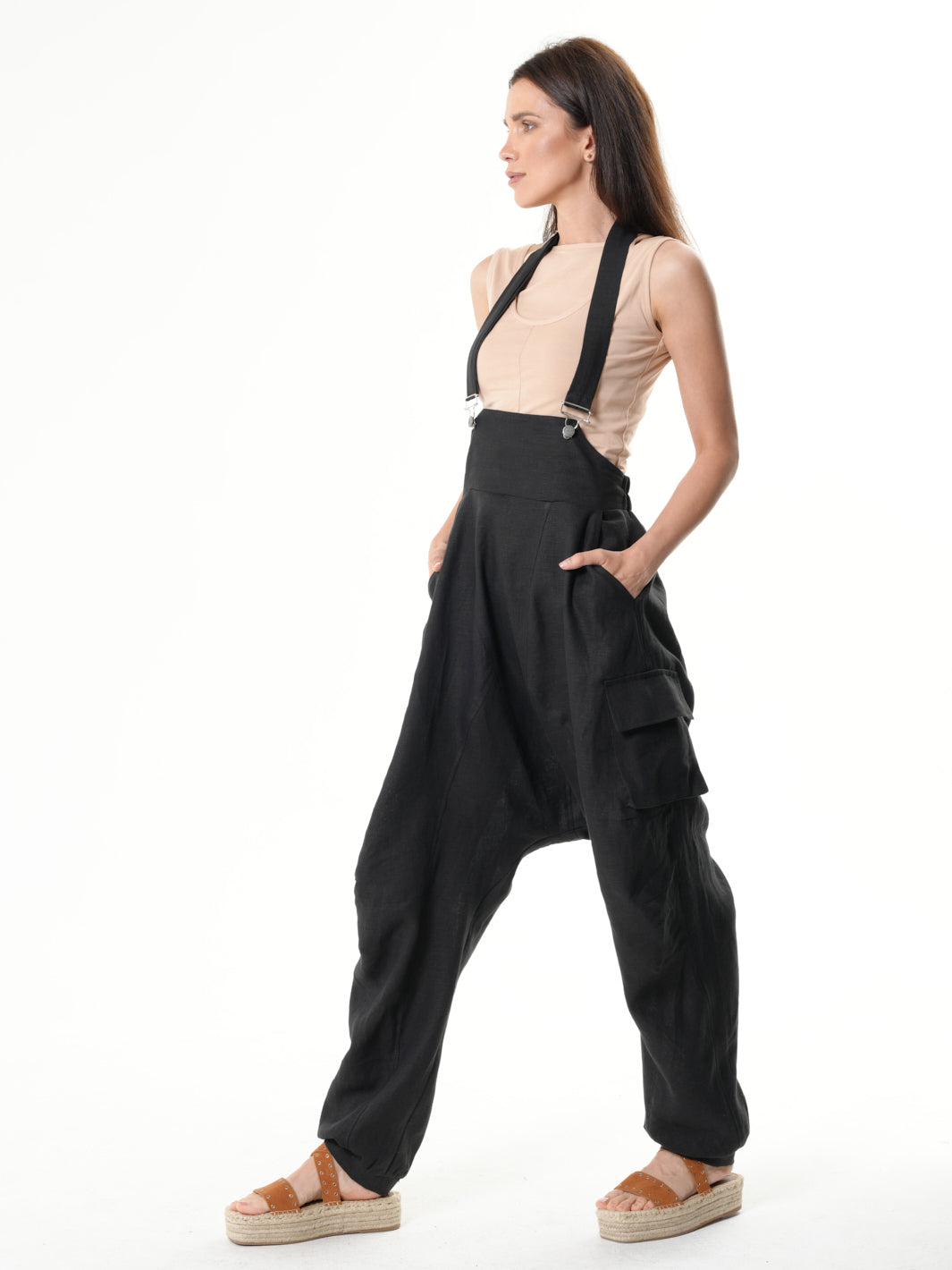 Oversize Linen Jumpsuit In Black