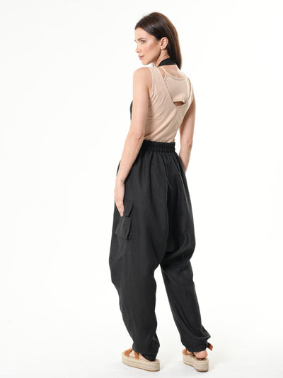 Oversize Linen Jumpsuit In Black