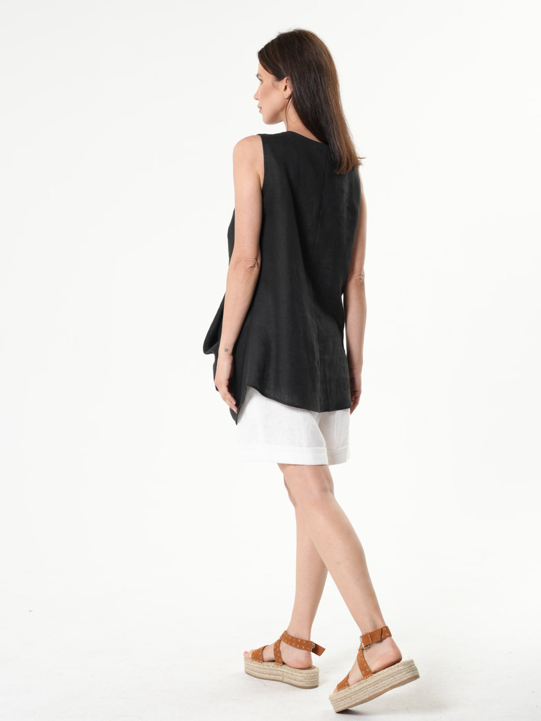 Black Linen Top With Buttons