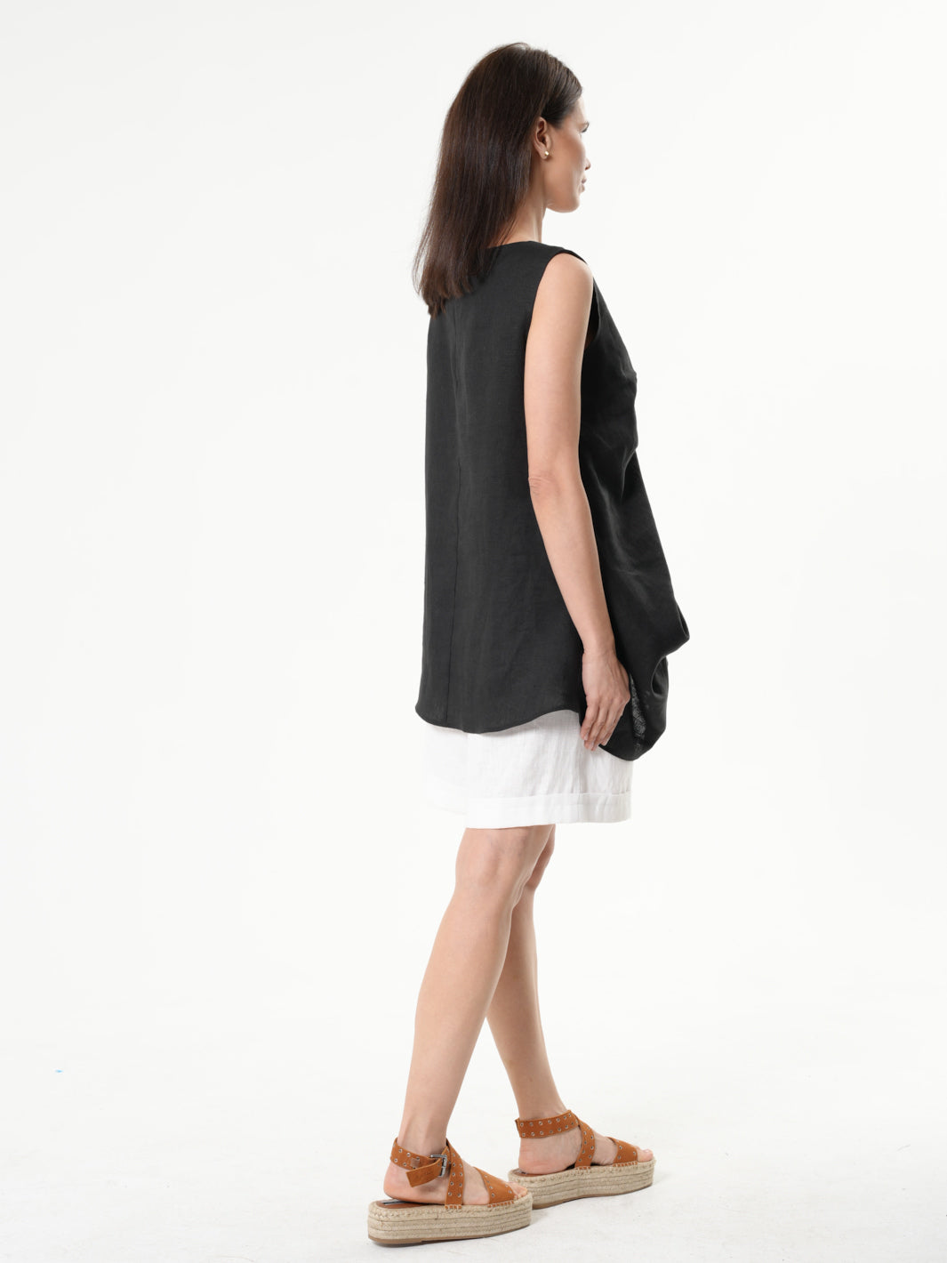 Black Linen Top With Buttons