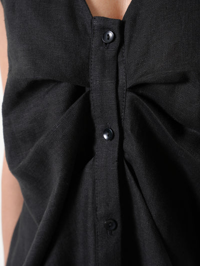 Black Linen Top With Buttons